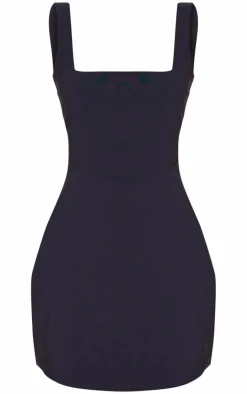 Black Stretch Woven Square Neck Sleeveless Bodycon Dress