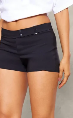 Black Stretch Woven Tailored Hot Pants