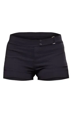 Black Stretch Woven Tailored Hot Pants