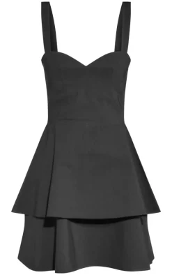 Black Stretch Woven Tiered Shift Dress