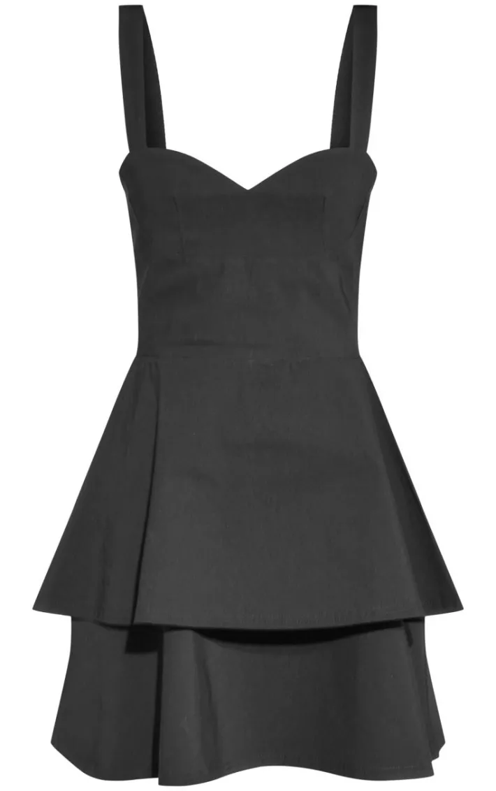Black Stretch Woven Tiered Shift Dress