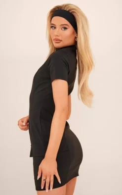 Black Stretch Woven Zip Pocket Bodycon Dress