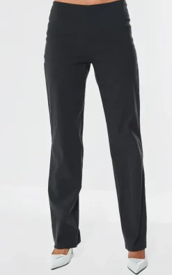 Black Stretched Woven Straight Leg Pants