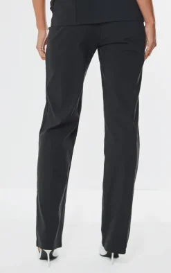 Black Stretched Woven Straight Leg Pants