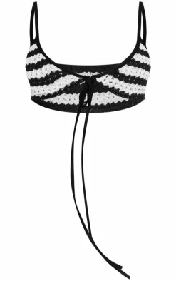 Black Stripe Crochet Bralet And Shorts Beach Set