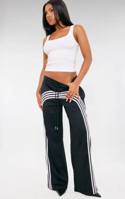 Black Stripe Detail Wide Leg Tricot Track Pants