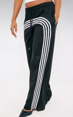 Black Stripe Detail Wide Leg Tricot Track Pants