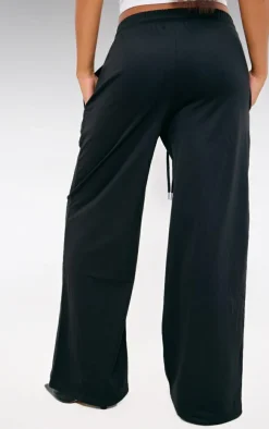 Black Stripe Detail Wide Leg Tricot Track Pants