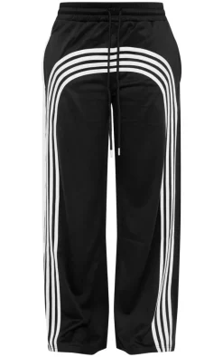 Black Stripe Detail Wide Leg Tricot Track Pants