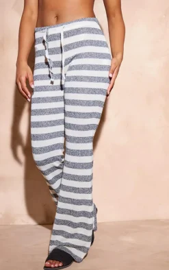 Black Stripe Drawstring Low Waist Straight Leg Flares