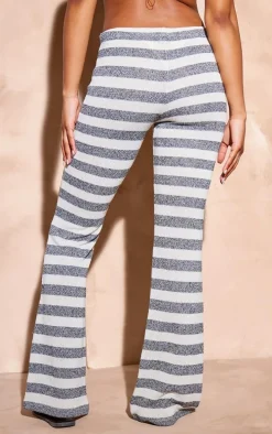 Black Stripe Drawstring Low Waist Straight Leg Flares