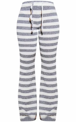 Black Stripe Drawstring Low Waist Straight Leg Flares