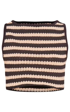Black Stripe Knit Racer Crop Top