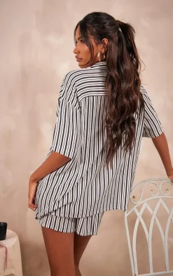 Black Stripe Oversized Boxy Short Sleeve Shirt