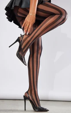 Black Stripe Patterned Tights