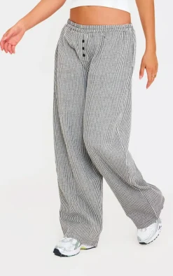 Black Stripe Soft Woven Boxer Waistband Straight Leg Pants