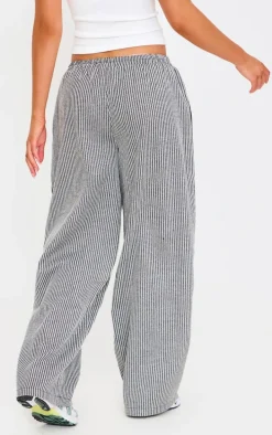 Black Stripe Soft Woven Boxer Waistband Straight Leg Pants