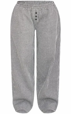 Black Stripe Soft Woven Boxer Waistband Straight Leg Pants