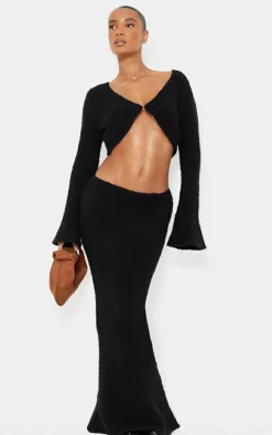 Black Stripe Textured Knit Maxi Skirt