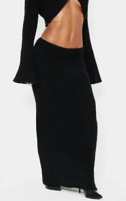 Black Stripe Textured Knit Maxi Skirt