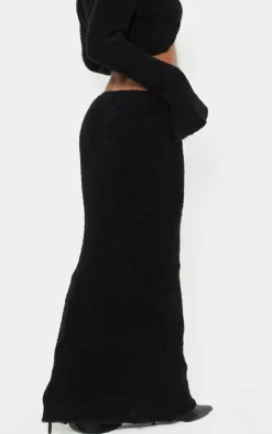 Black Stripe Textured Knit Maxi Skirt