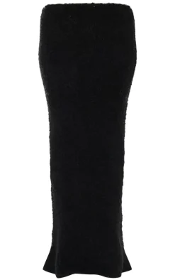 Black Stripe Textured Knit Maxi Skirt