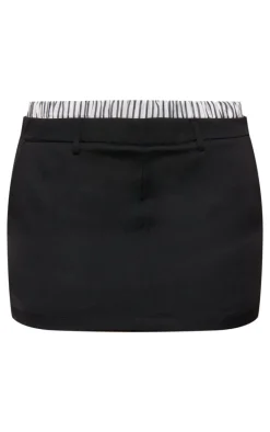 Black Striped Double Waistband Detail Tailored Mini Skirt