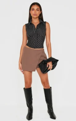 Black Striped Fitted Sleeveless Shirt