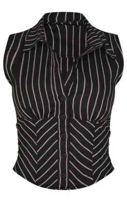 Black Striped Fitted Sleeveless Shirt
