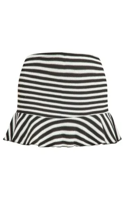 Black Striped Textured Jersey Frill Edge Mini Skirt
