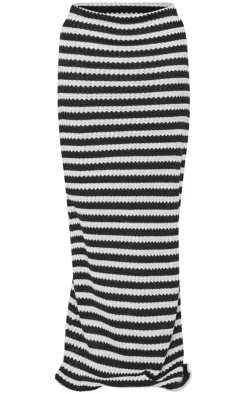 Black Striped Textured Jersey Maxi Skirt