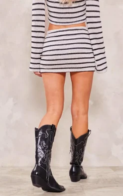 Black Striped Textured Rib Low Rise Micro Mini Skirt