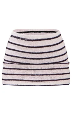 Black Striped Textured Rib Low Rise Micro Mini Skirt