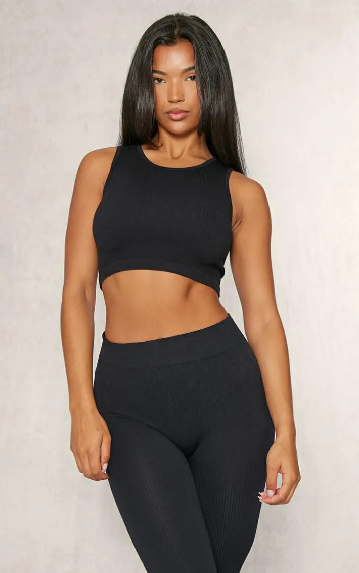 Black Structured Contour Sleeveless Ribbed Crop Top