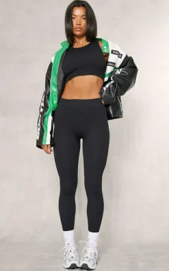 Black Structured Contour Sleeveless Ribbed Crop Top