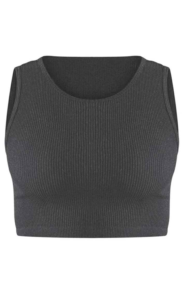 Black Structured Contour Sleeveless Ribbed Crop Top