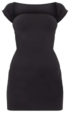 Black Structured Contour Cap Sleeve Bodycon Dress