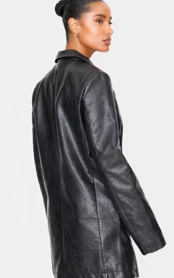 Black Structured Faux Leather Blazer Dress