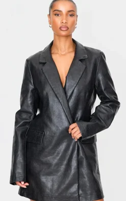 Black Structured Faux Leather Blazer Dress