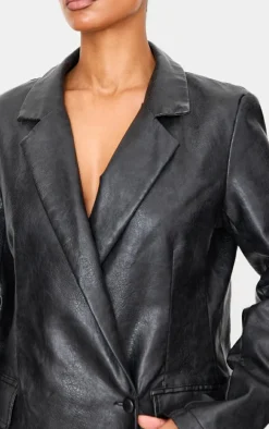 Black Structured Faux Leather Blazer Dress