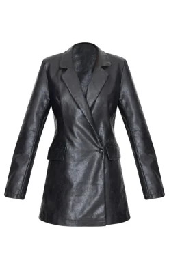 Black Structured Faux Leather Blazer Dress