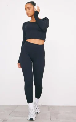 Black Structured Snatched Ribbed Leggings