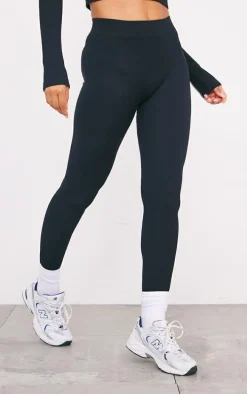 Black Structured Snatched Ribbed Leggings