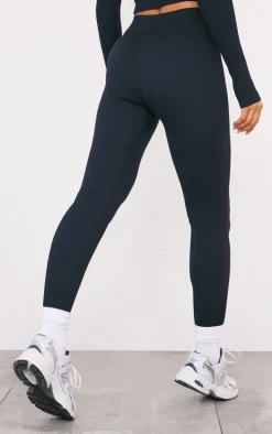 Black Structured Snatched Ribbed Leggings