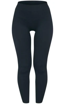 Black Structured Snatched Ribbed Leggings