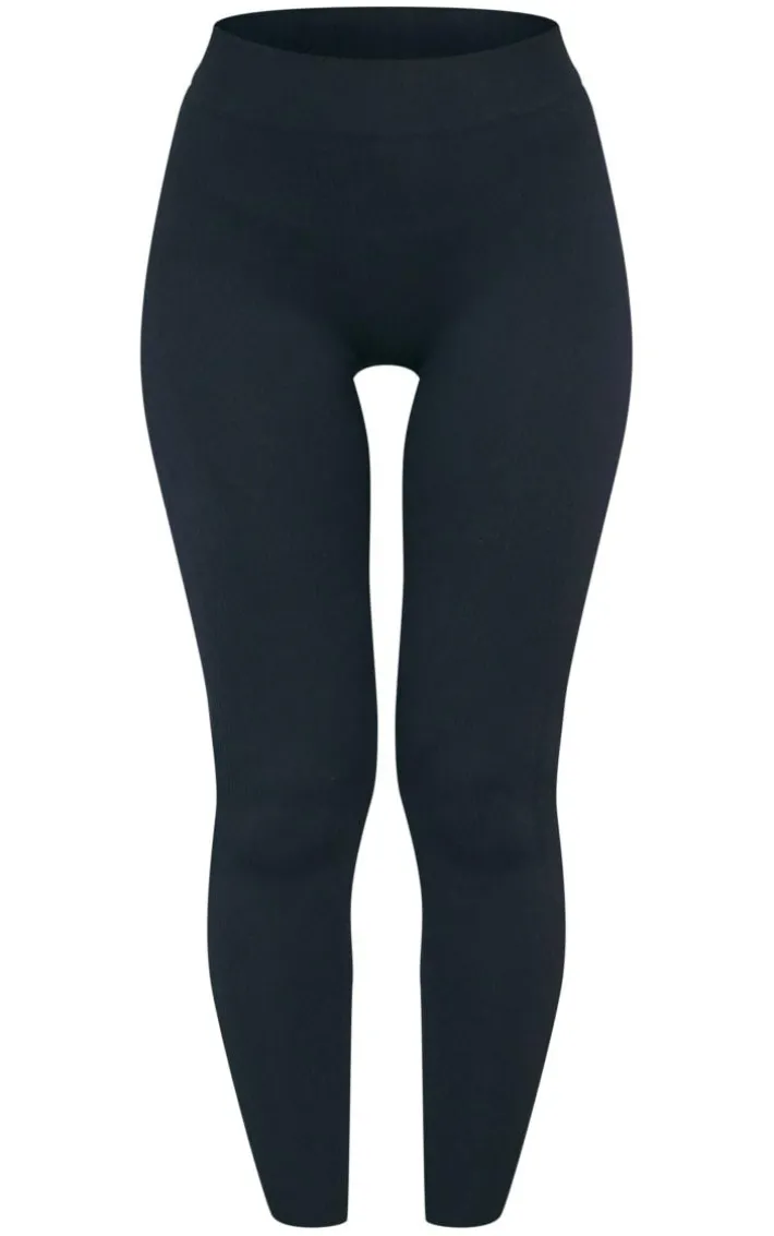 Black Structured Snatched Ribbed Leggings