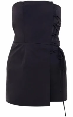Black Structured Woven Bandeau Skort Romper