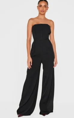 Black Structured Woven Bandeau Boned Detailed Jumpsuit