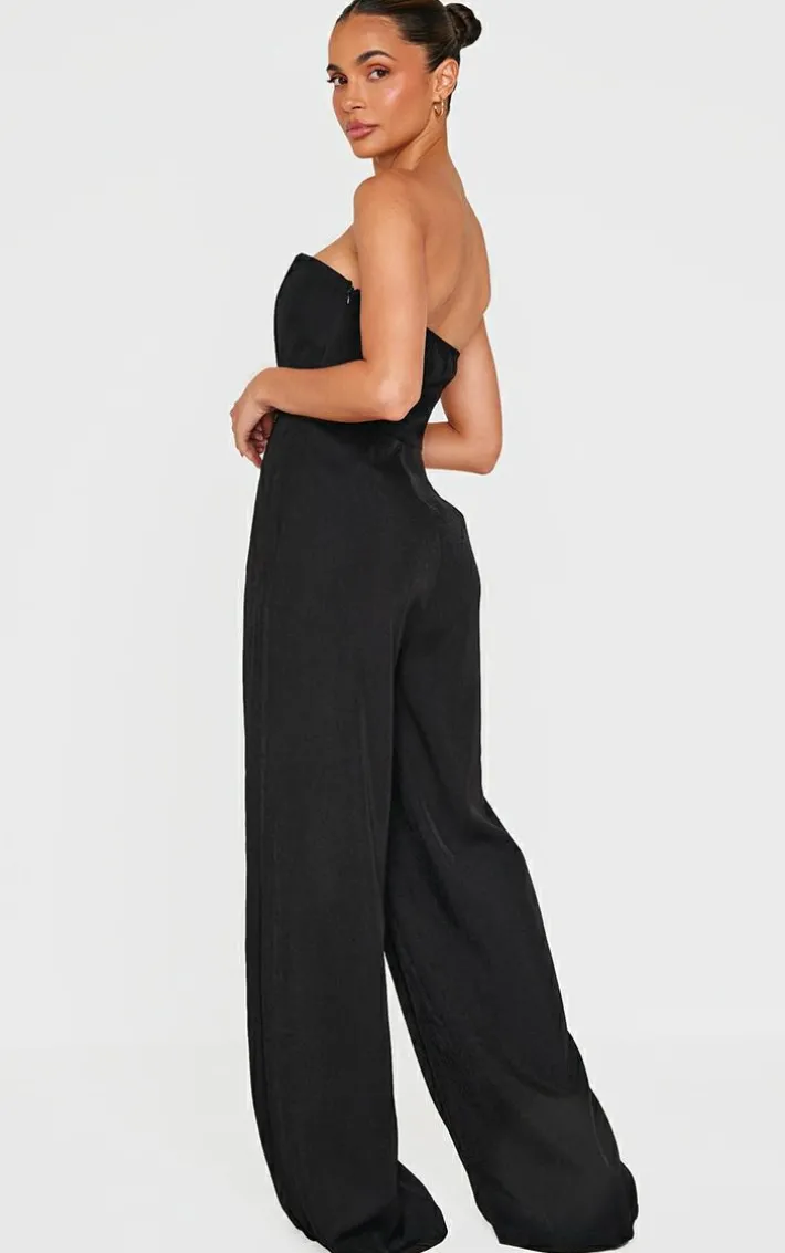 Black Structured Woven Bandeau Boned Detailed Jumpsuit