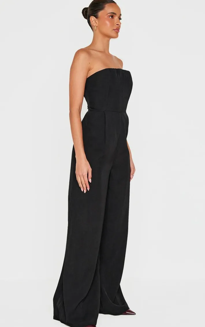 Black Structured Woven Bandeau Boned Detailed Jumpsuit